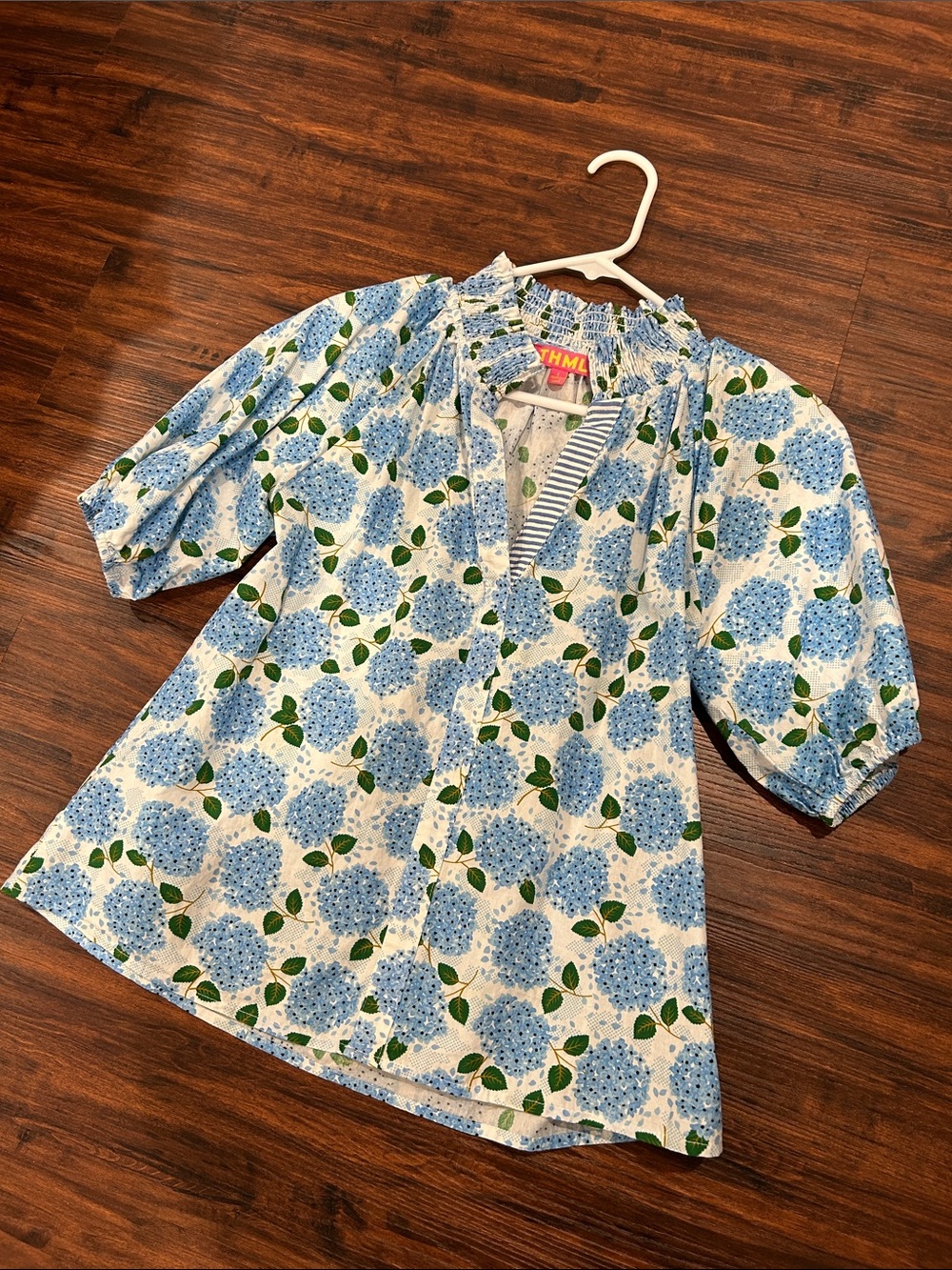 Blue Hydrangea Short-Sleeve Smocked Neck Top - Picture 3 of 3